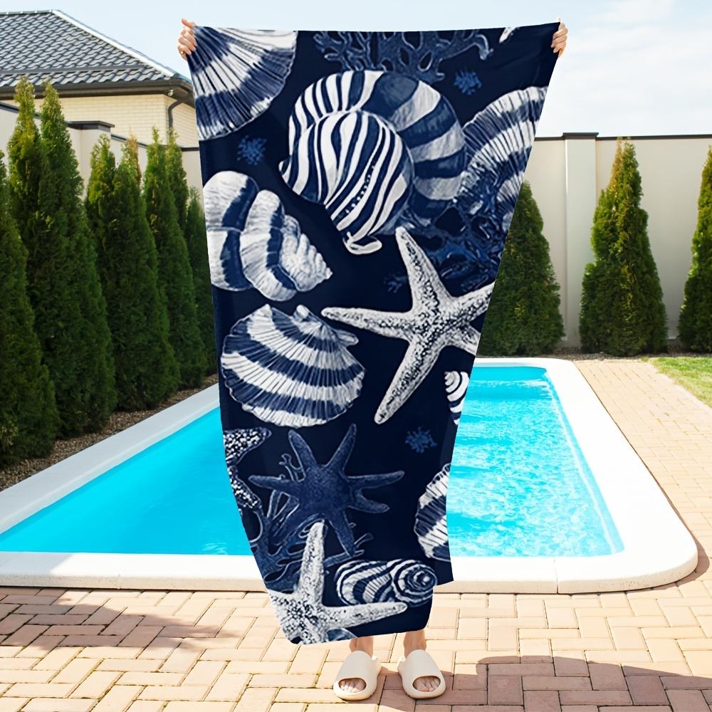 1pc Navy Blue Ocean Starfish Shell Beach Towel, Quick Dry & Portable. Ideal for Swimming, Camping, Travel and Bath