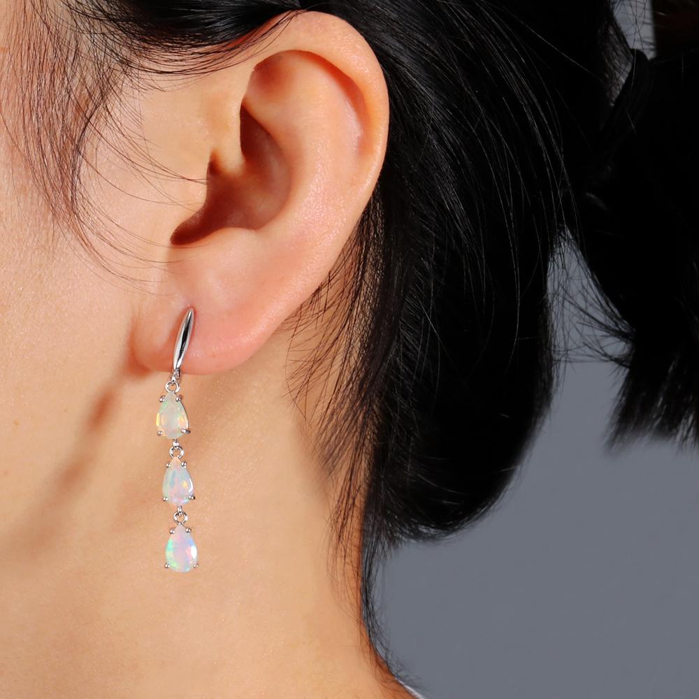 Bolaijewelry Natürliche bunte Opalohrringe aus 925er Sterlingsilber, wunderschöne echte Edelsteine, exquisiter Schmuck für Frauen