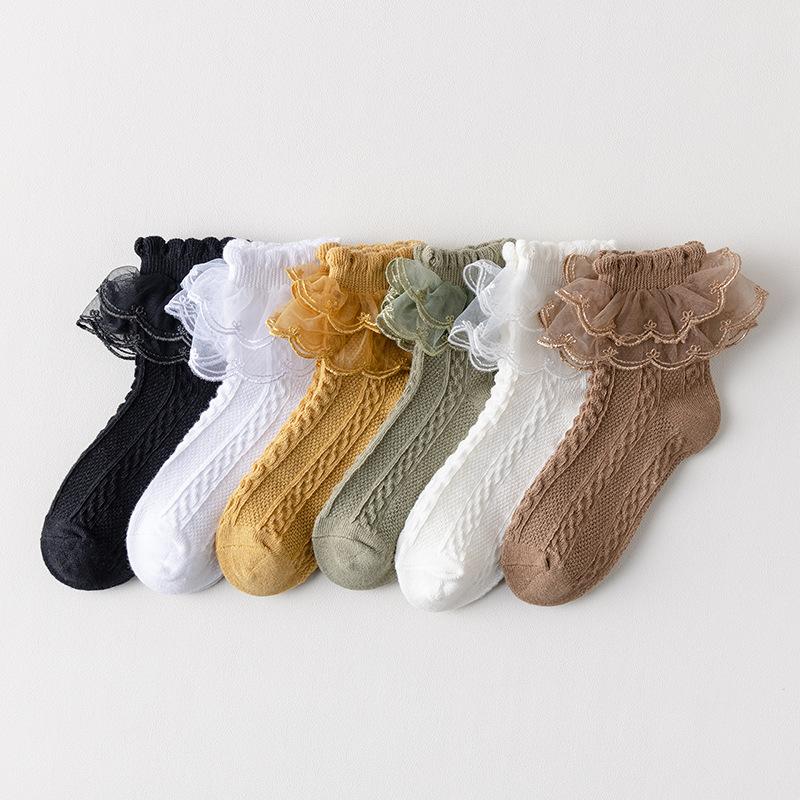 2-9Y Baby Spring Lace Ruffle Socks Children Cotton Autumn Girls Dance Socks Cute Toddler Socks Princess Style Baby Accessories