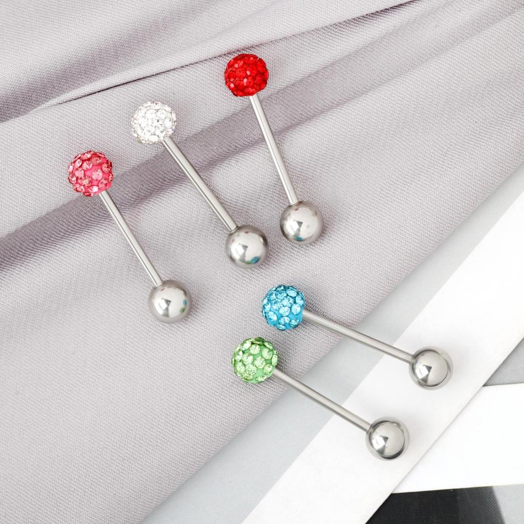 New Stainless Steel Tongue Barbell with Colored Diamond Ball Jewelry