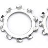 Nickel-Plated Iron External Tooth Lock Washer, Gear-Shaped, Sizes M3-M6