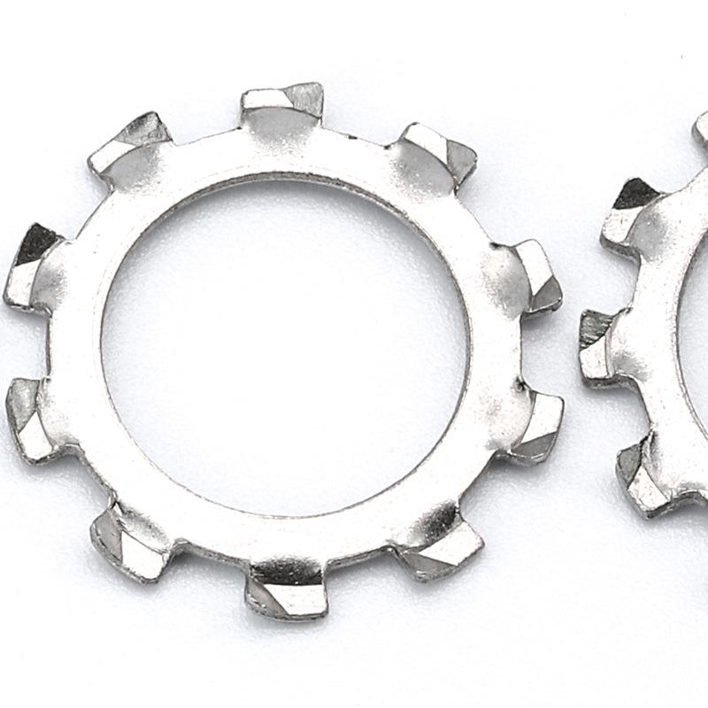 Nickel-Plated Iron External Tooth Lock Washer, Gear-Shaped, Sizes M3-M6