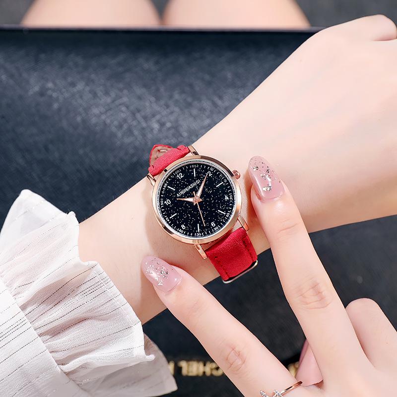 Fashion Quartz Analog Watches for Women Leather Strap Starry Sky Watch Casual Business Watch