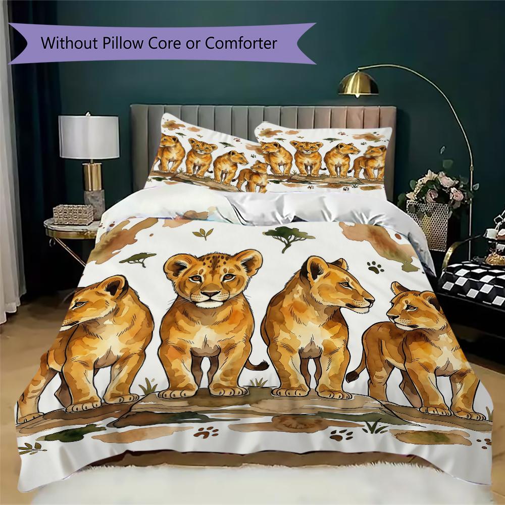 Four Cute Beasts Pattern Bedding Uilt Set Uilt Cover Pillowcase Home Decoration Birthday Gift (1 * Duvet Cover + 2 * Pillowcase Without Core)