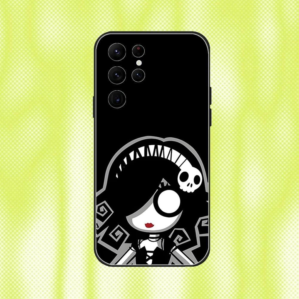Love Black And Cute Emo Goth Phone Case For Samsung S 25,24,23,22,30,21,10,9,Ultra,Plus,Lite,FE,4,5G Black Soft Case
