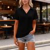 Mode Femme Décontracté Revers Manches Courtes Couleur Chemise Femme Hauts