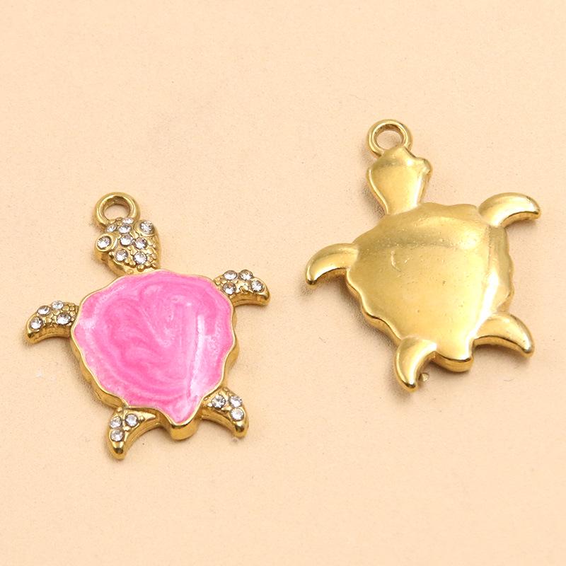 Stainless Steel Turtle Pendant with Inlaid Stone