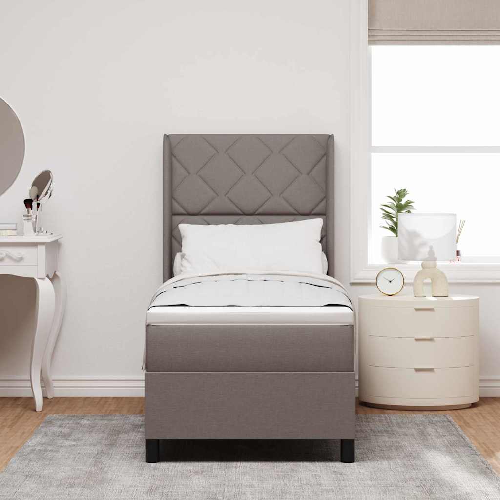 LED Box Spring Bed with Headboard Taupe 90 x 190 cm Fabric
