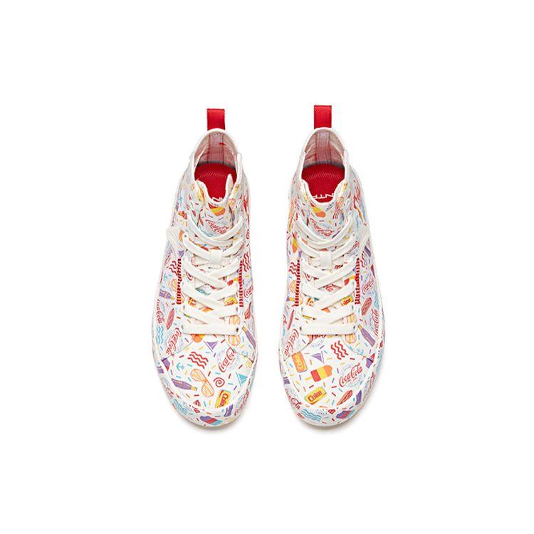 Anta Life Series Coca-Cola Collaboration Breathable Durable High-Top Canvas Shoes Women Sneakers White Red 122028656-8