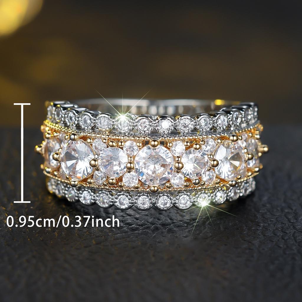 Luxury Female White Zircon Big Stone Engagement Round Ring Vintage Silver Color Wedding Fashion Jewelry For Women