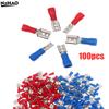 100 Stück 2,8/4,8/6,3 mm Isolierte Flachstecker Kabelschuh Stecker Buchse Elektrischer Crimp-Terminal-Stecker Kabelstecker Rot Blau