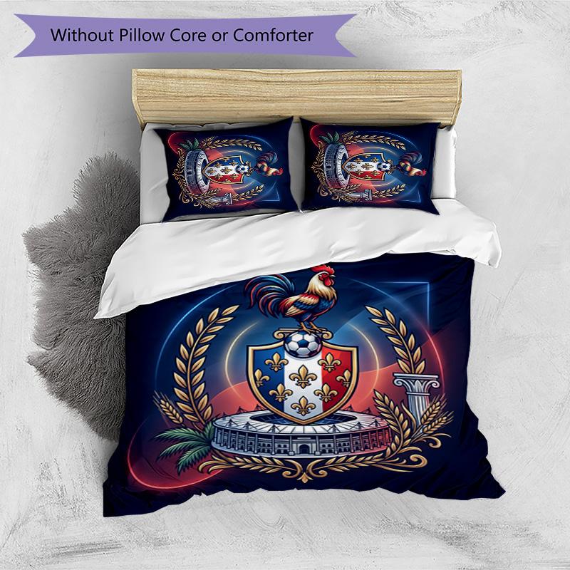 France Football Printed Bedding 3 Piece Set Cozy Breathable Bed Cover Set as Housewarming Holiday Gift