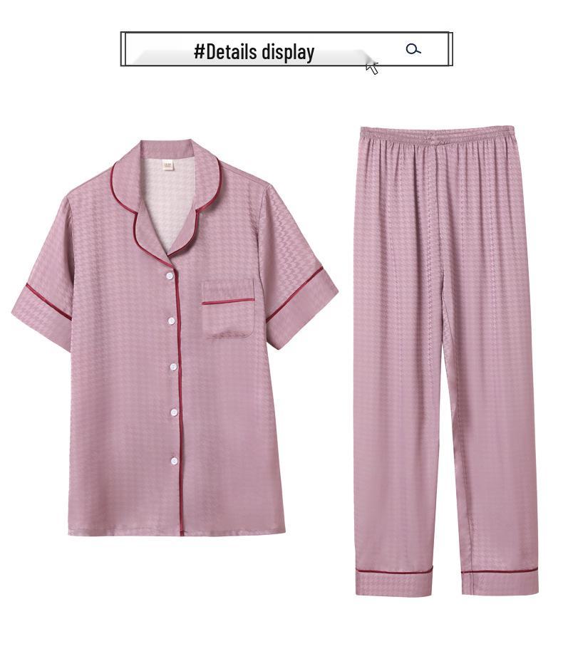 2022 Jarní a podzimní pár pyžam z ledového hedvábí - Dámské a pánské dlouhé kalhoty, nadměrná velikost, domácí oblečení