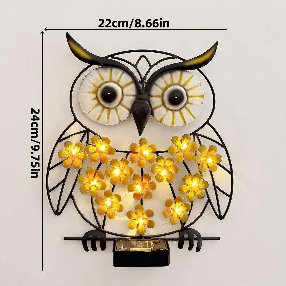 Wall Solar Lights Outdoor Weatherproof Metal Waterproof Sculpture Solar Powered Owl Wall Art for Garden Yard Pathway Lawn Fence