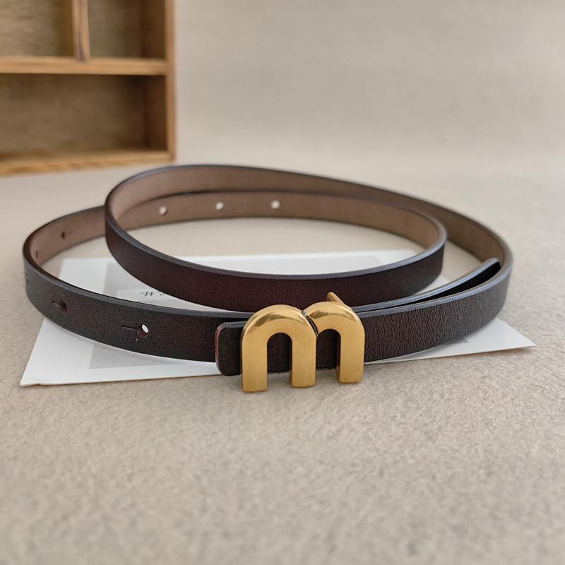 Fashionable Womens Minimalist Genuine Leather Belt Mshaped Metal Buckle Belt