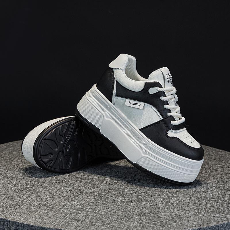 5605 Little White Shoes Women's Spring New Thick-soled Cowhide Little White Shoes Classic Lace-up Sports