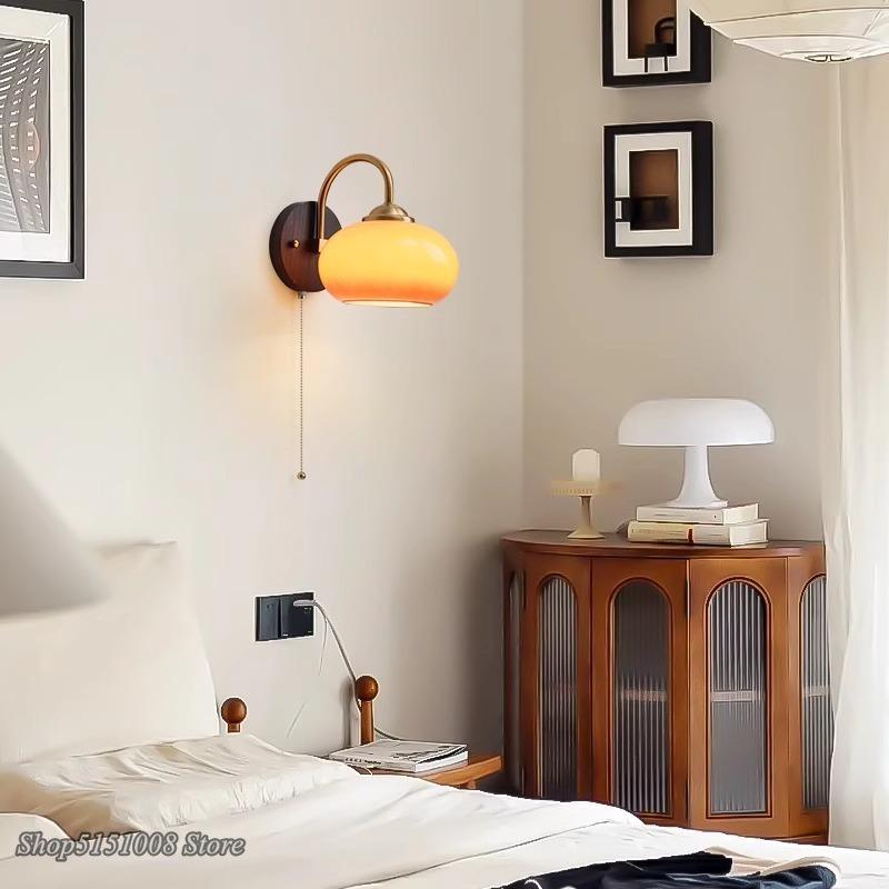 Orange wall light Wood base LED cream wall lamp bedroom bed balcony aisle corridor background wall interior decor light Fixtures