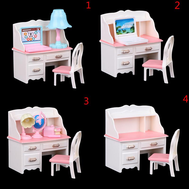 Doll Play Dollhouse Furniture Desk+Lamp+Laptop+Chair Accessories For 1/6 Doll