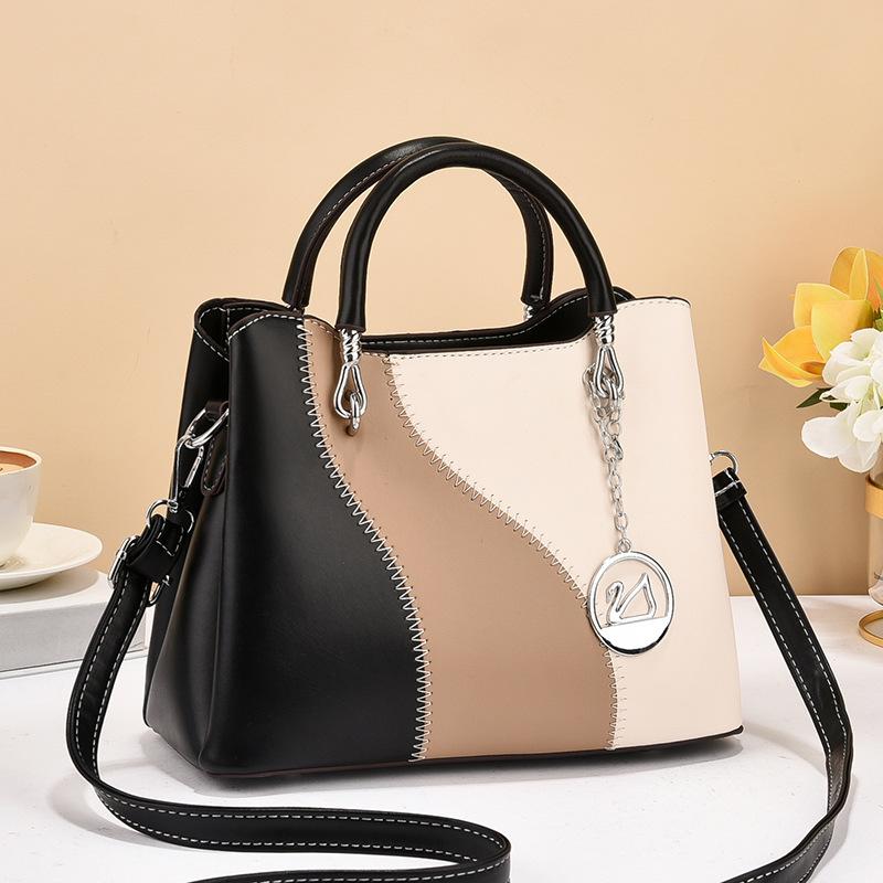 Fashionable Women's Handbag PU Leather Shoulder Bag with Large Capacity Casual Splicing Crossbody Bag Classic Retro Tote Bag