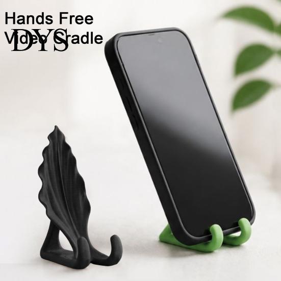 Cute Desk Gadgets Leaf Shaped Phone Stand, 3D Printed Mobile Holder with Double Stable Cell Mount Hook Support, Creative Hands Free Video Cradle,