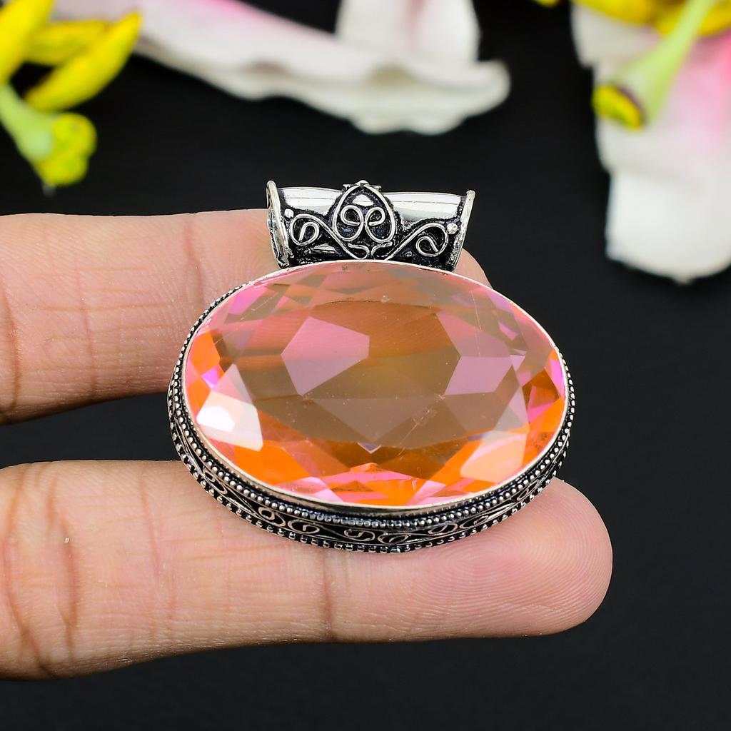 Pink Kunzite Gemstone Handmade 925 Steling Silver Jewelry Pendant 1.38" KG-324