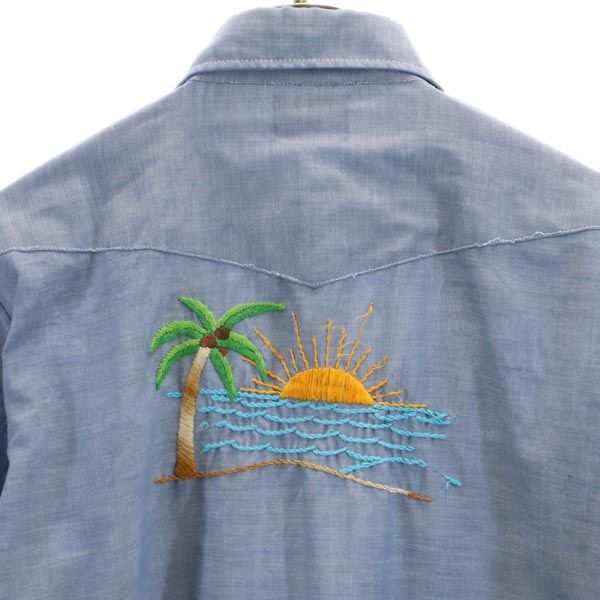 Sears 70s vintage Long sleeve Chambray Western shirt Blue Men's Used