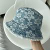 Flower Embroidered Denim Fisherman Hat Frayed Brim Sunscreen Sun Cap Cowboy Bucket Hats  Travel