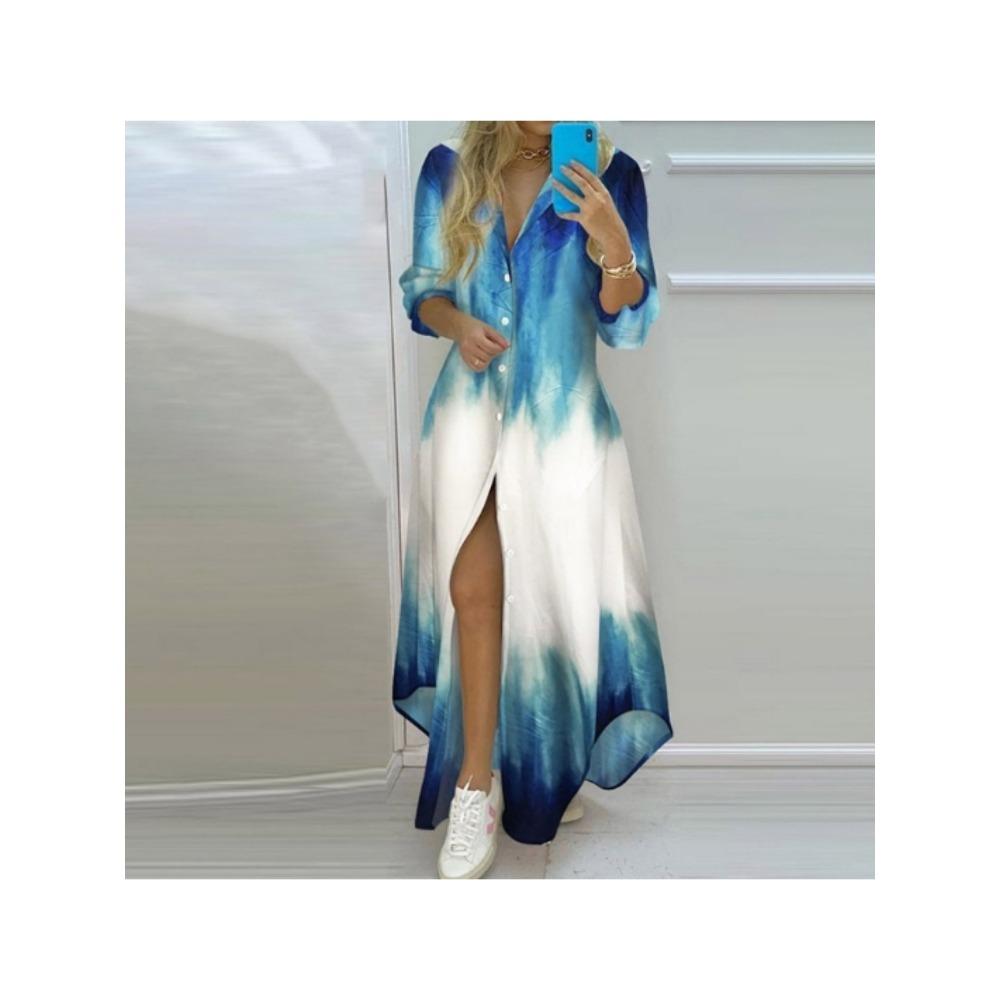 Frühling Herbst Sexy Polokragen-Shirtkleid Damen Langarm Retro-Stil Personalisiertes Druckkleid Lässiges Shirtkleid