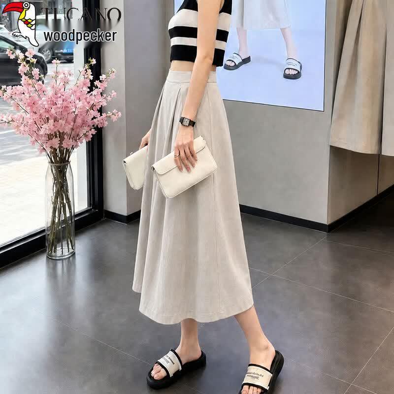 Women's 7/8 Length Ice Silk High Waist Wide-Leg Skirt Pants