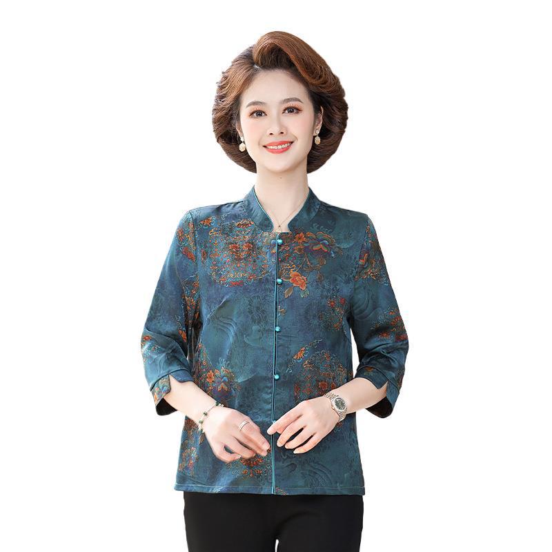 Festive Red Tang Suit Shirt for Elderly Women - Chinese Style Mother's Summer Wedding Attire