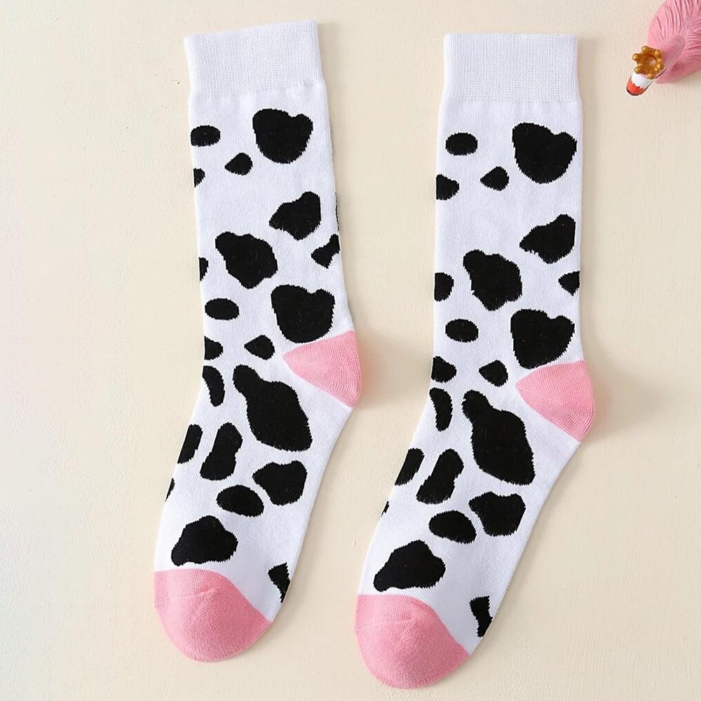 

1 пара женских носков средней длины с принтом, милый дизайн коровы, подходят для повседневной носки, удобные, мягкие, влагоотводящие, дышащие носки One Size