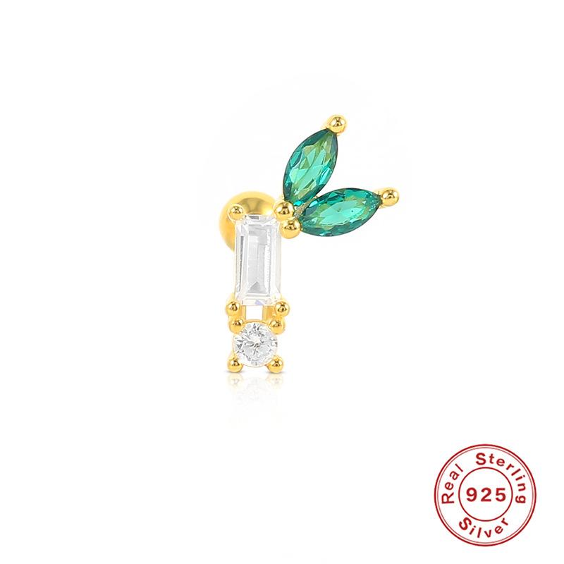 

925 Sterling Silver Geometric Dripping Oil Panda Bamboo Shoots Carrot Rabbit Spiral Small Gold Ball Perforated Cartilage Puncture Stud Earrings