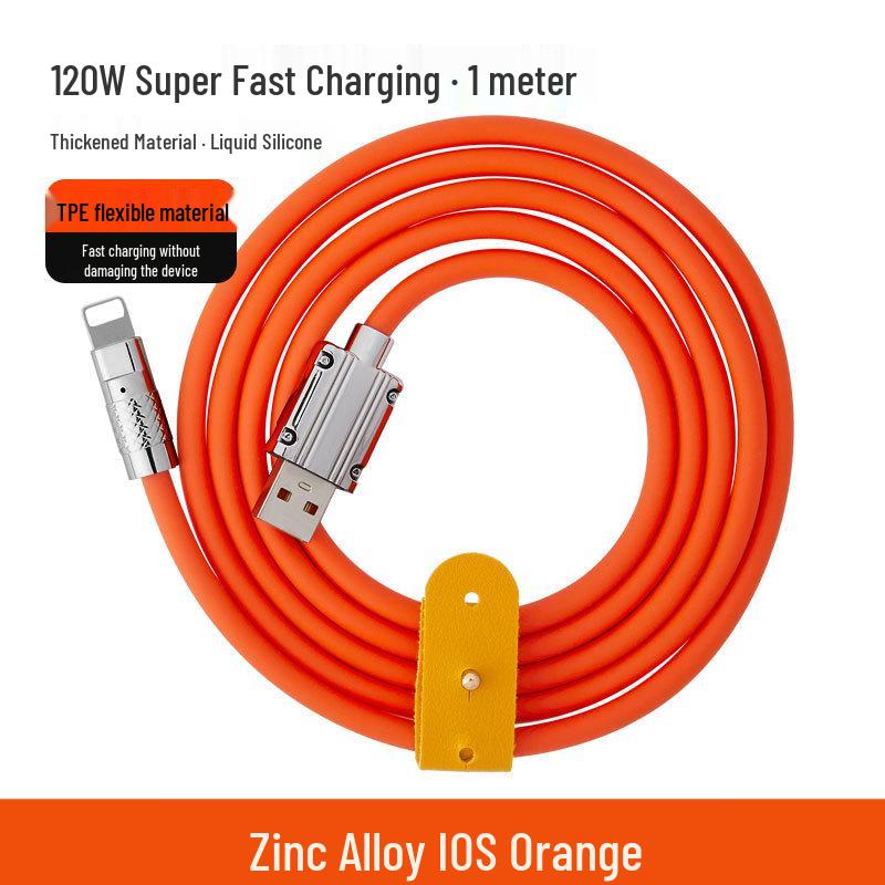 120W Zinc Alloy Silicone 6A Fast Charging Data Cable with Light