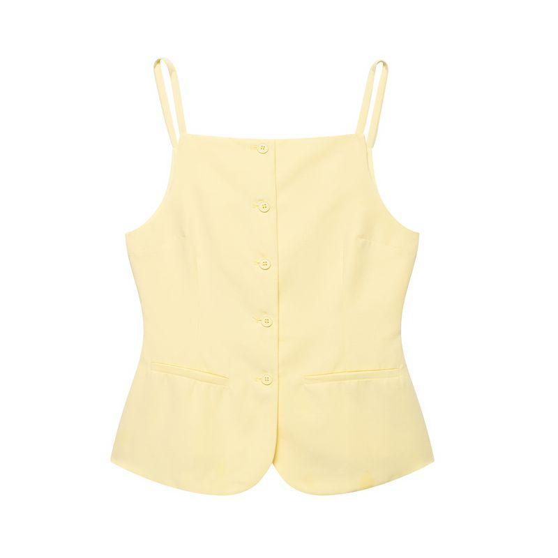 Kaslead New Women clothes Western Style Decorated Row Button Vest Top Shorts 2010884 4661500