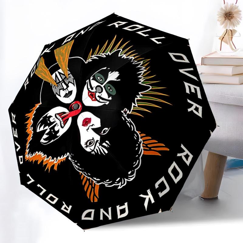 1PC KISS Faces Automatic Open/close Folding Portable Umbrella  with 8 Rib Structure for Women/Men, All-Season Use   0901122