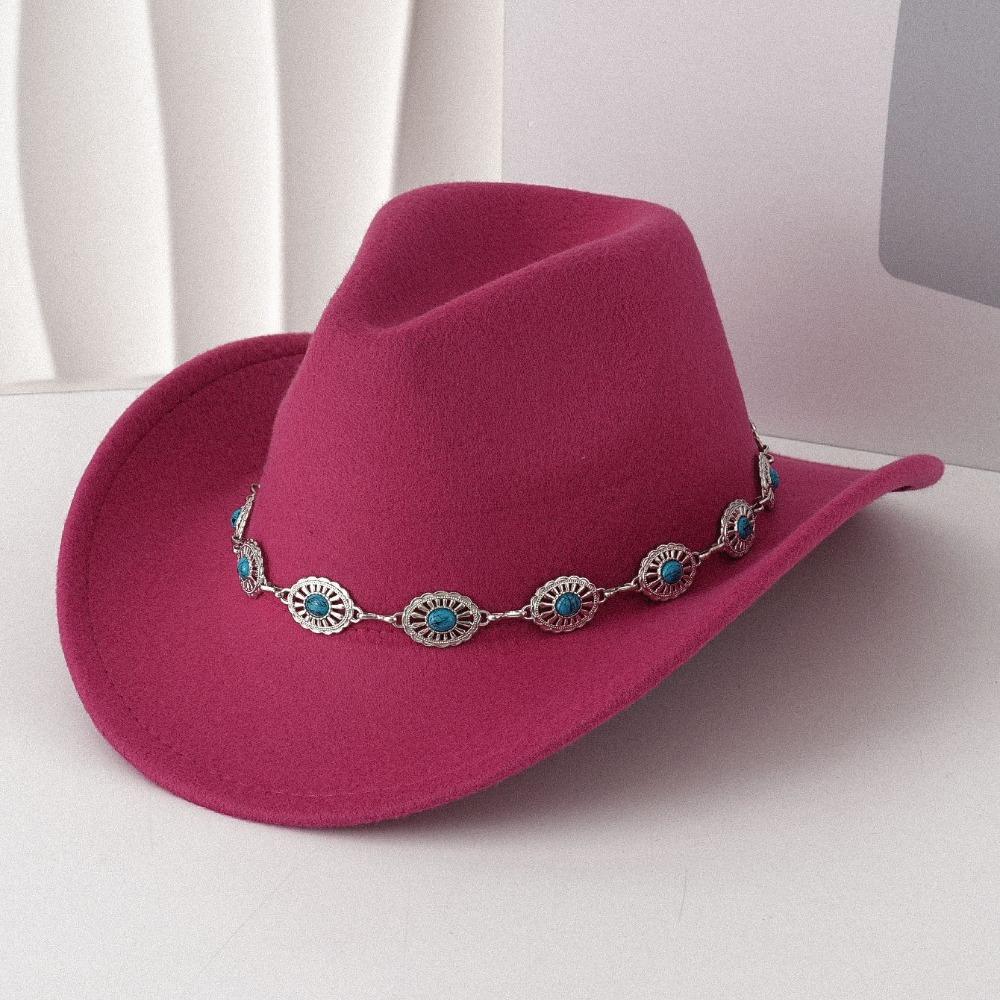 Turquoise Felt Fedora Hat Wide Curved Brim Western Cowgirl Hat for Party Travel Costume