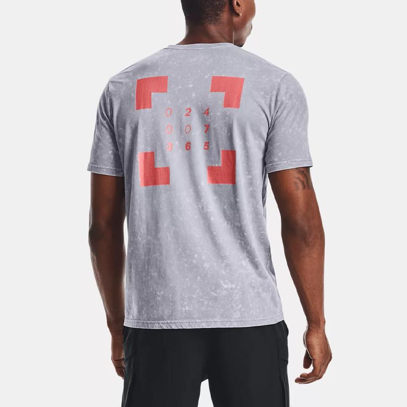 Under Armour Geometric Letter Print Breathable Running Training T-Shirt Men Tops Steel 1361643-035