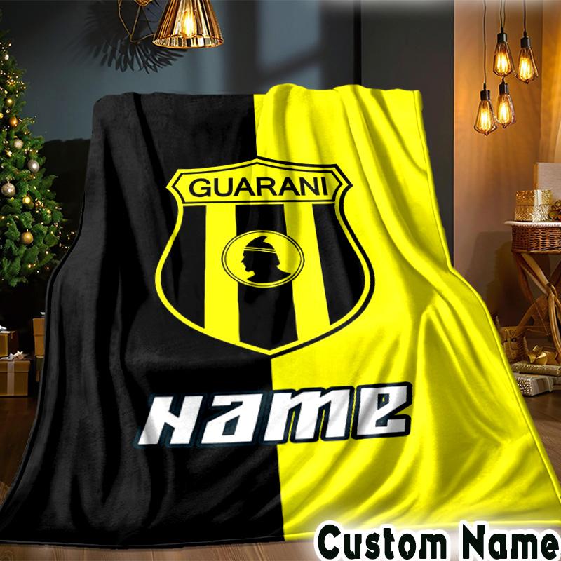 Custom Name Guarani Football Crest Throws Blanket Flannel Blankets for Couch Bed Gifts for Men Women Picnic blanket Christmas fan gifts