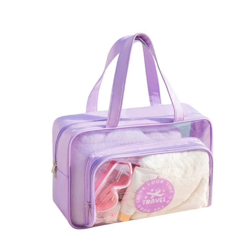 1PC/2Pcs Dry and Wet Separation Storage Bag Portable for Travel Makeup Toiletries Large Capacity Transparent Bag