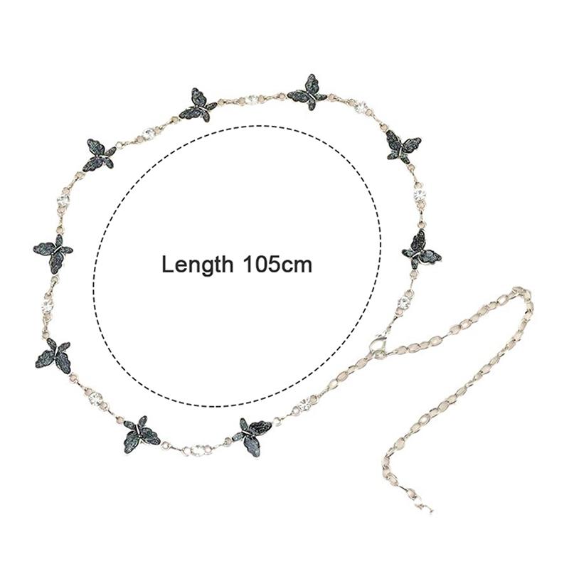 Fashionable Single-Layer Retro Style Shiny Butterfly Waist Chain Women Body Chain Jewelry Dress Decor Clothing Accessories Gifts
