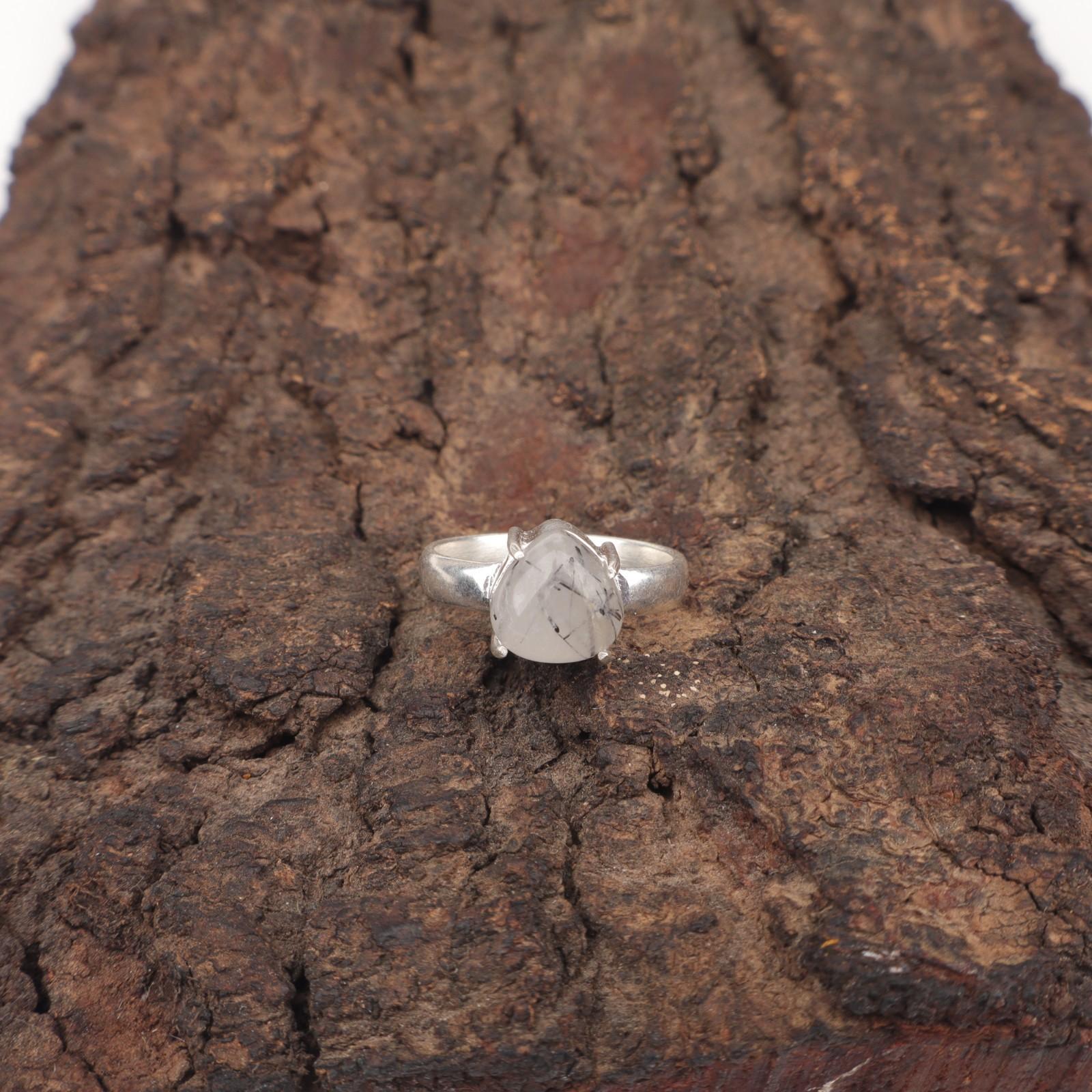 

Сердце Черный Рутил Драгоценный камень Подарок Сестрам Кольцо Вечности Ювелирные изделия Стерлинговое Серебро RR-43-31 15