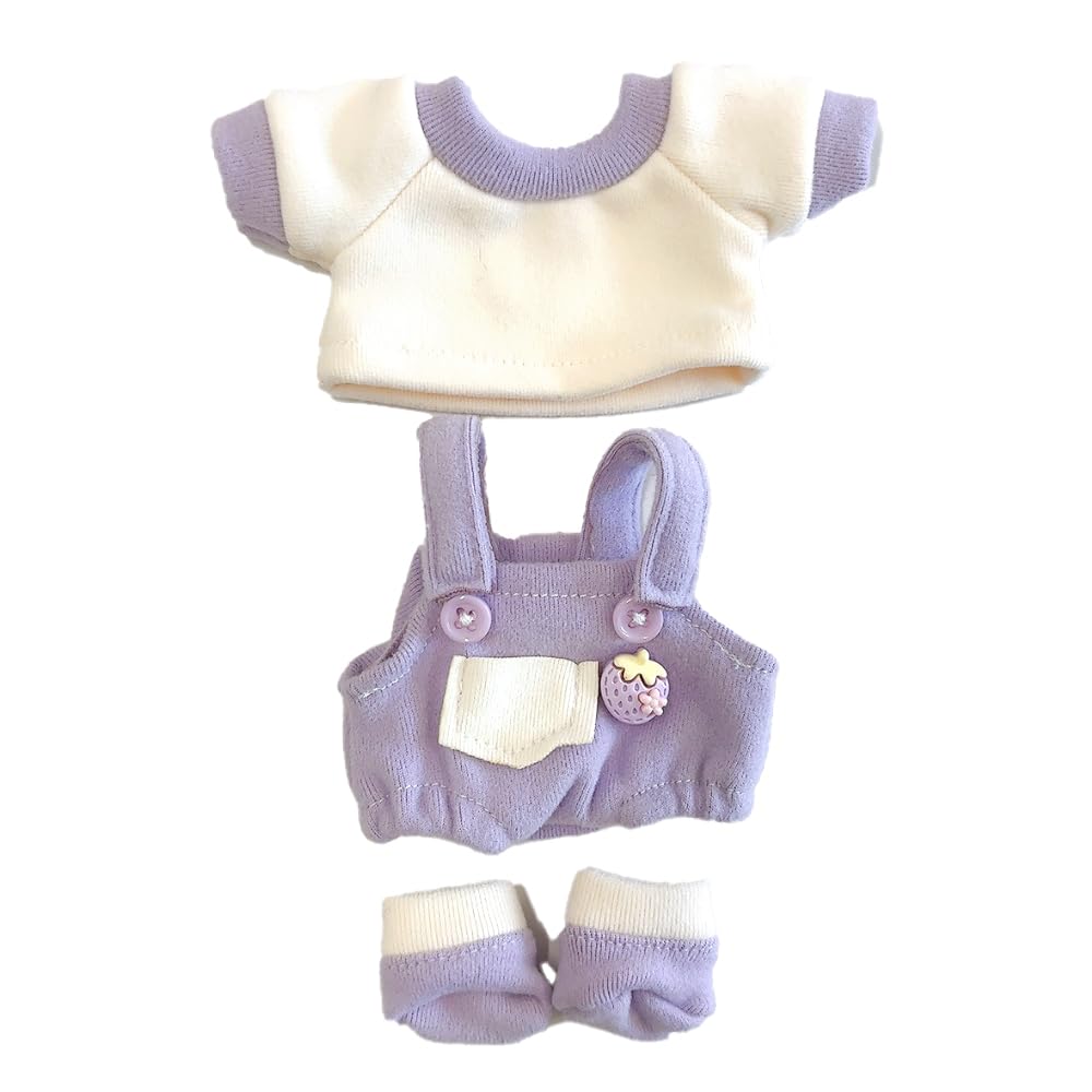 and shoes set for 15cm plush otaku kpopdoll costume T-shirt, overalls, doll, lavender, toy, kigurumi, accessories, activities, doll, mascot, [Used]