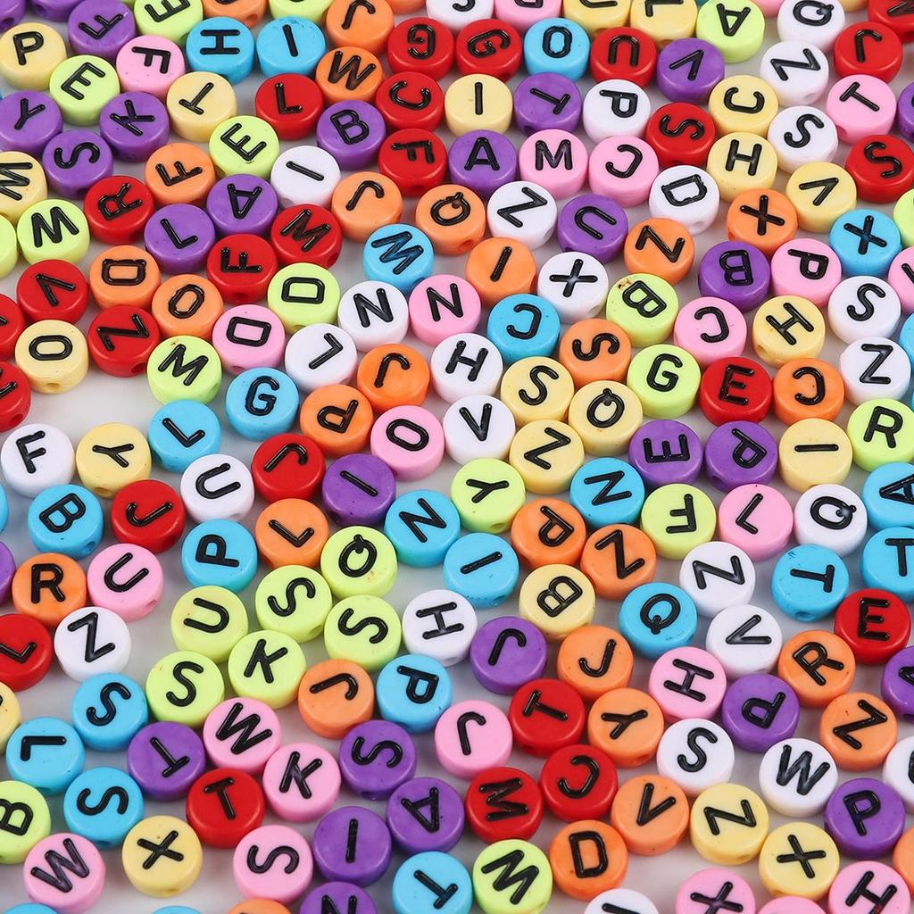 4x7mm 100Pcs Mixed English Letter Number Acrylic Flat Beads for DIY Jewelry Making Bracelet Necklace