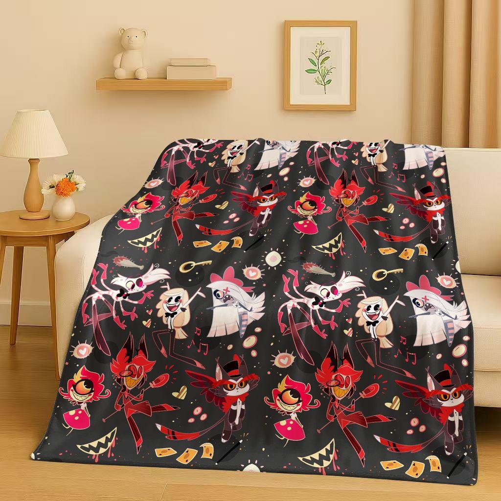 3D Cartoon H-Hazbin Hotel Angel Dust Alastor Flannel Blanket,Soft Warm Plush Throw for Home Bedroom Bed Sofa Cover Office Gift