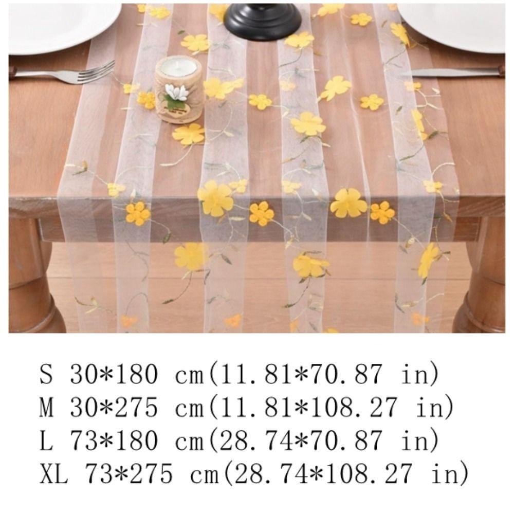 Semi-Transparent Tulle Table Runner 3D Embroidery Gauze Table Flag Kitchen Dining