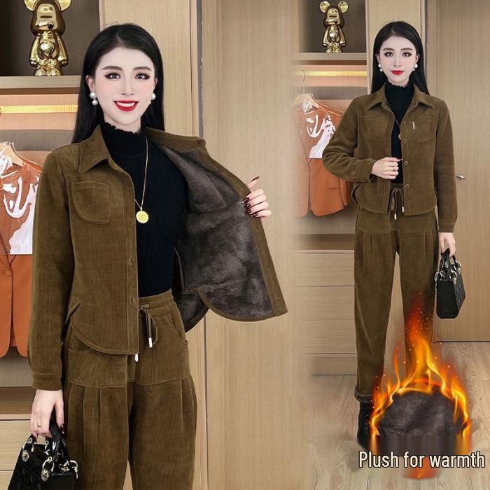 

Женский комплект из двух предметов из шенилла с флисовой подкладкой, осень/зима 2025: Стильные, Молодящие Свободные Повседневные Брюки-Шаровары. 3XL (145-160 lbs) жёлтый/горчичный