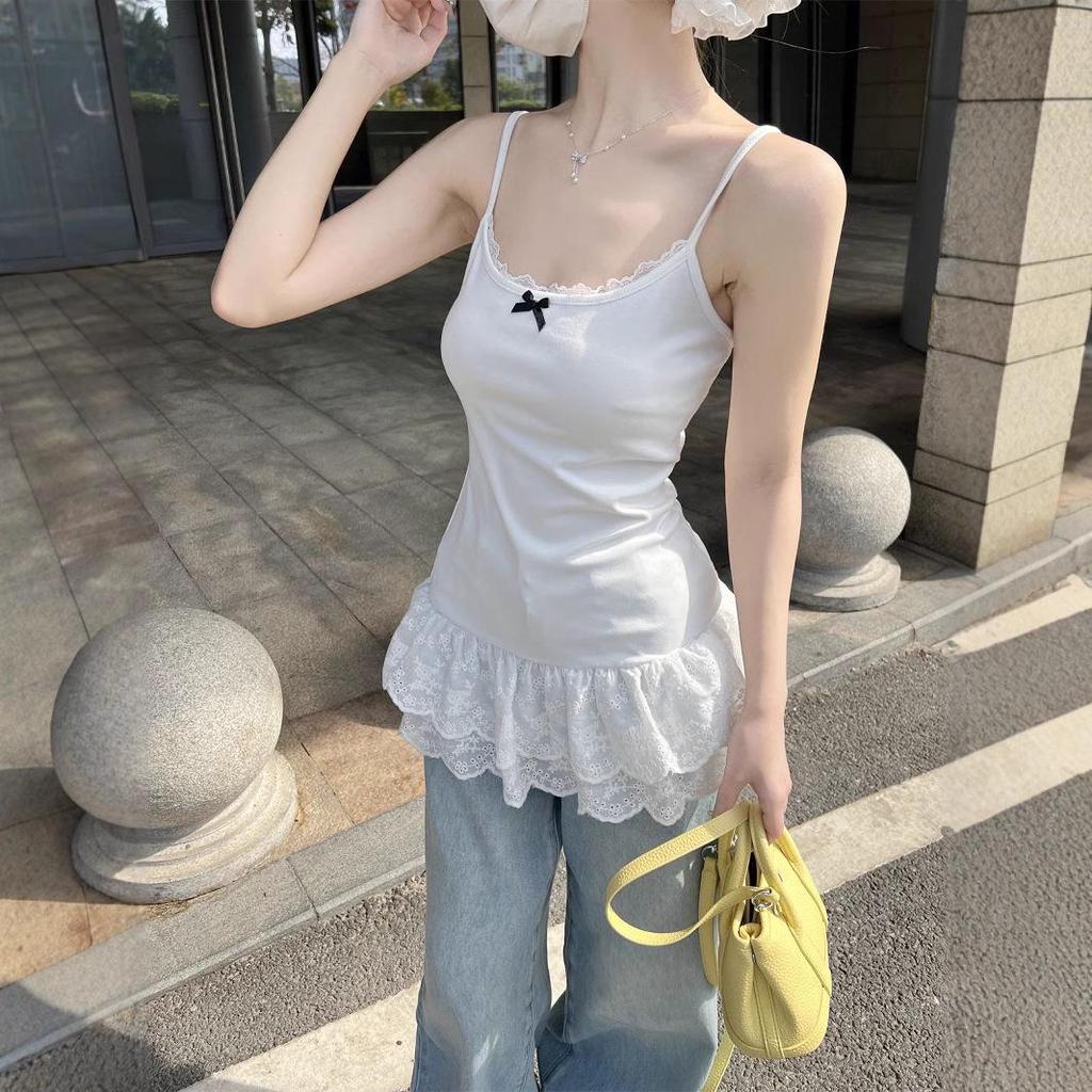 Camișolă dulce cu dantelă în straturi pentru femei: Vestă pulover elegantă și versatilă pentru primăvară și vară