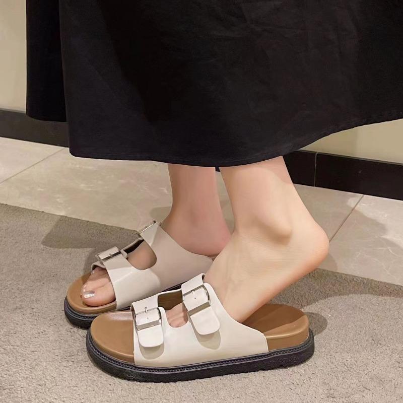 Summer thick-bottomed cool slippers women wear new retro casual belt buckle open-toe slippers