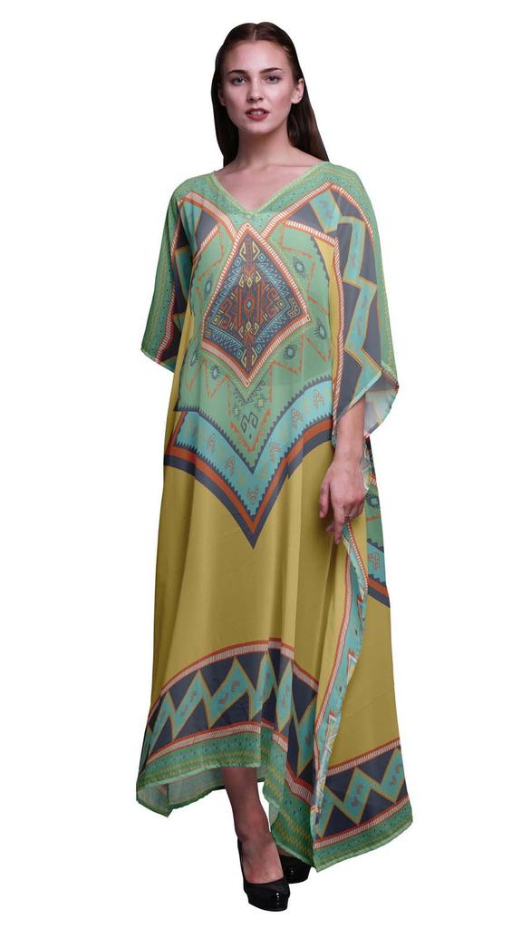 Phagun Kaftano Africano Geometrico da Donna Loungewear Festivo Abito Maxi da Spiaggia