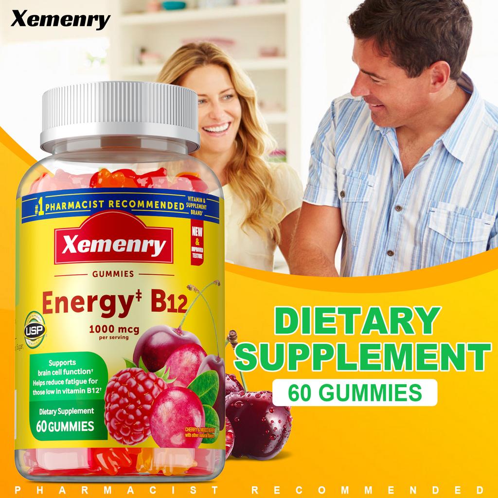 Vitamin B12 gummies, rich in vitamin B12 extract, each serving contains 1000 micrograms, suitable for adults.
